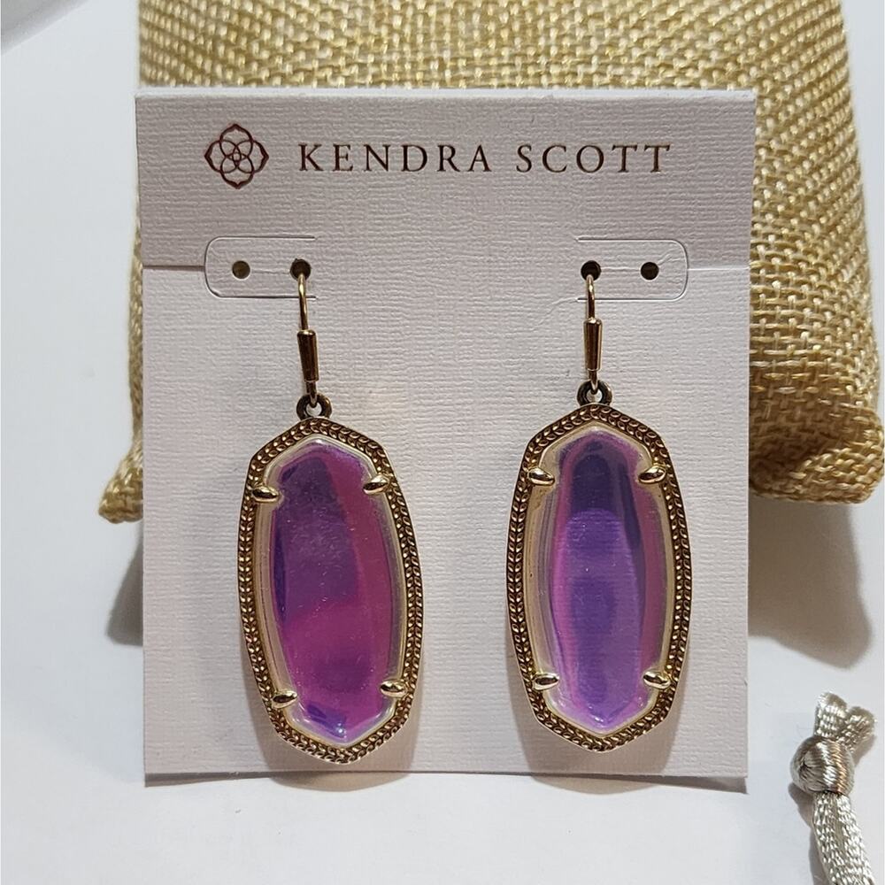 Kendra Scott Gold and Dichroic Glass Elle Earrings New